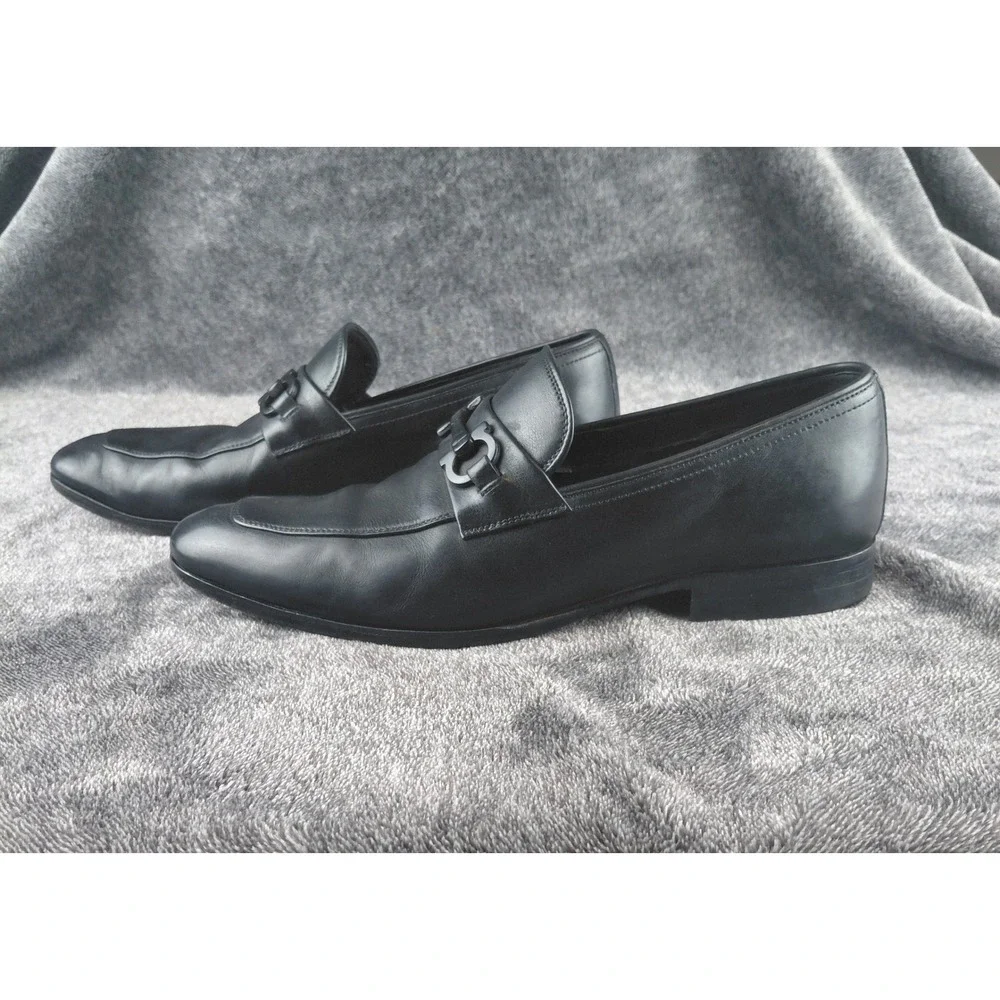 Salvatore Ferragamo Mens Black Leather Gancini Bit Loafers 8 2E LC 60451 Italy